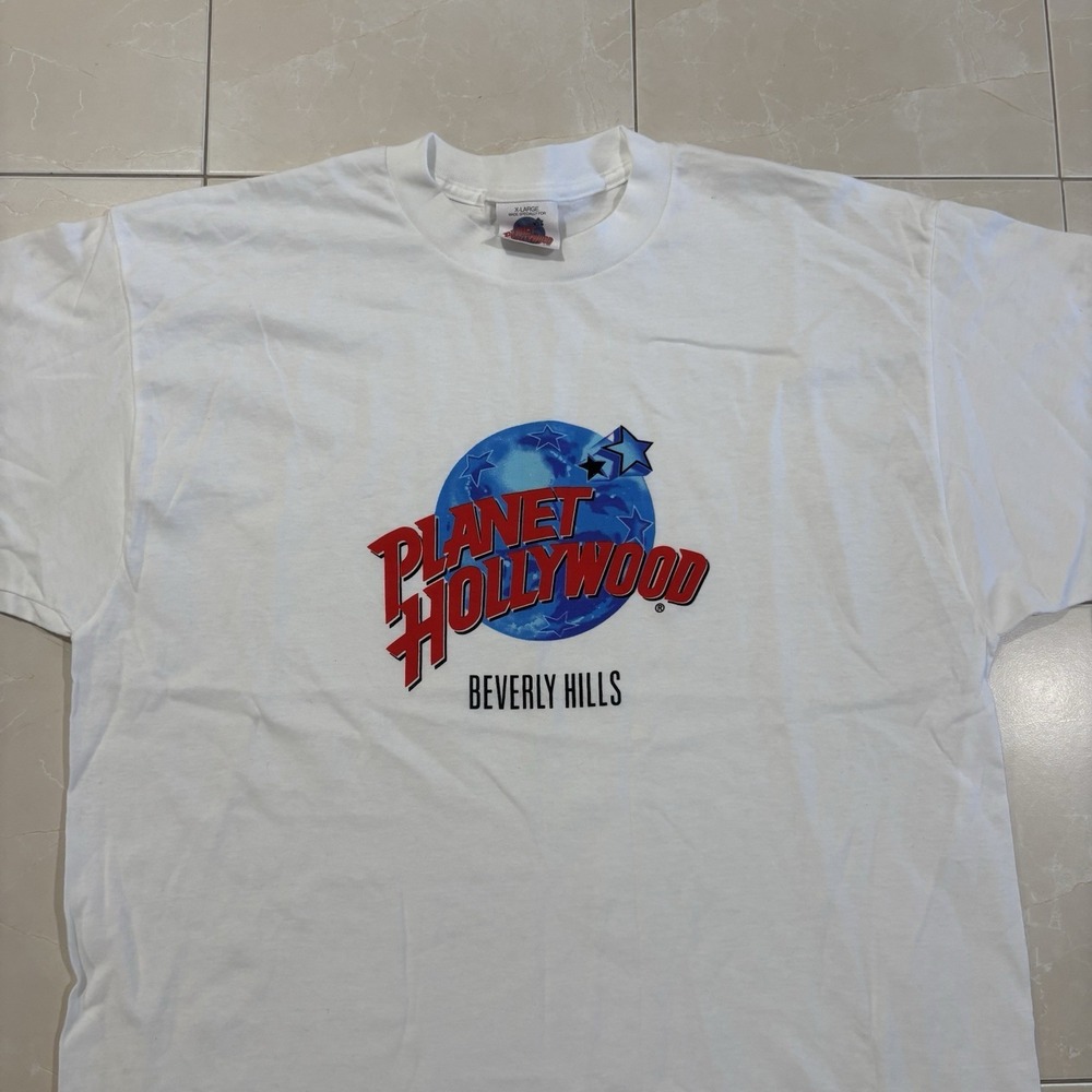 Vintage Planet Hollywood Beverly Hills T Shirt Men's XL 90s White Tee